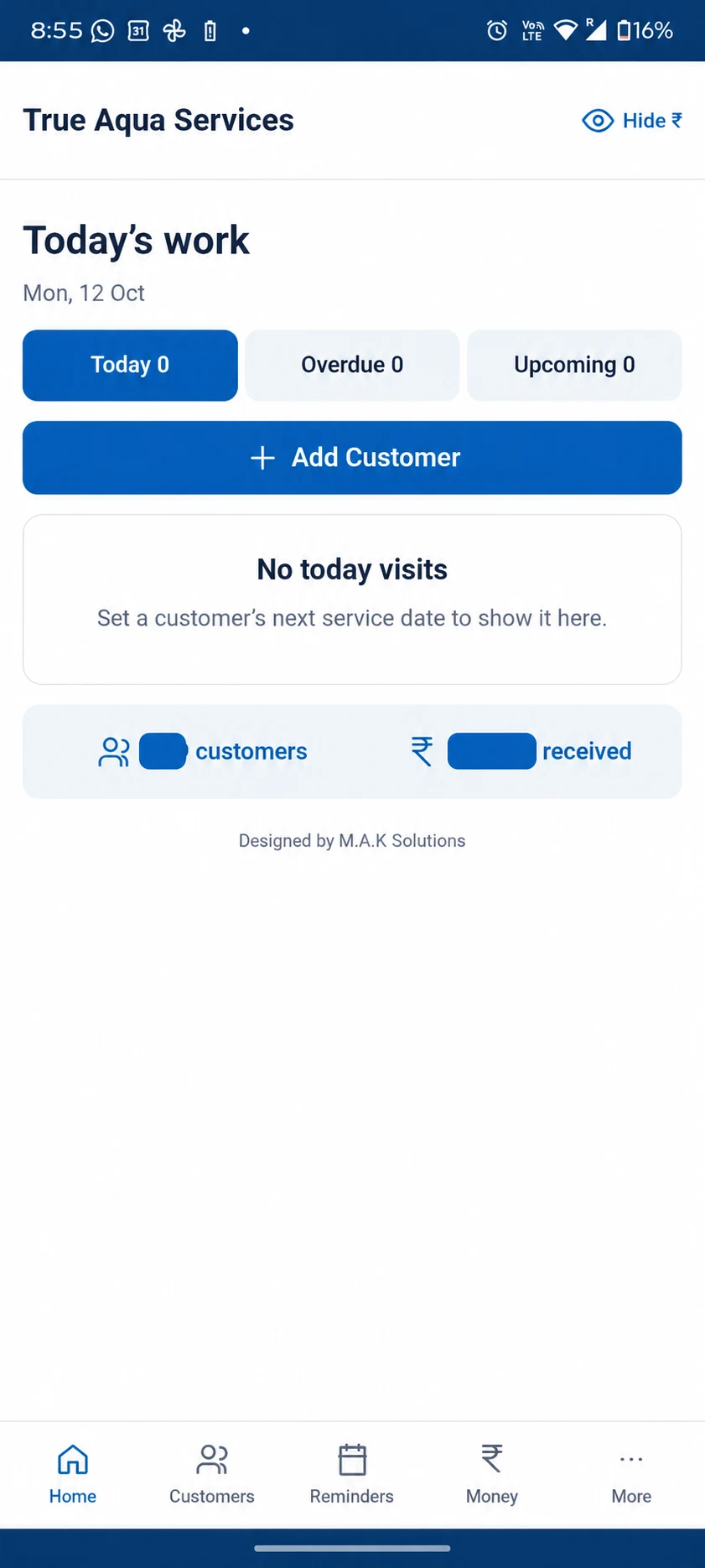 True Aqua Services — phone Home screen