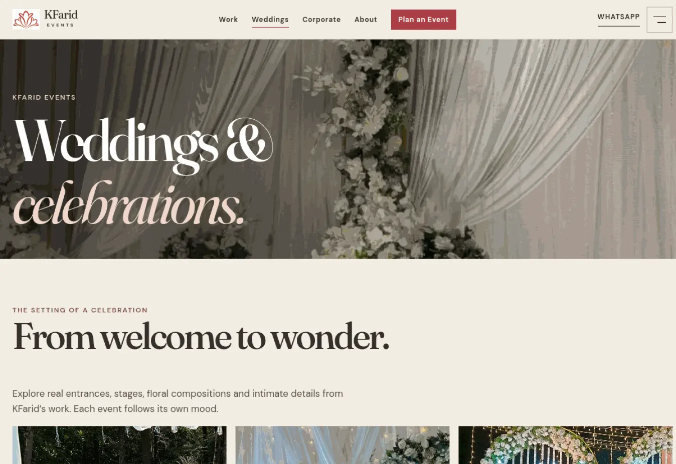 KFarid Events weddings and celebrations website