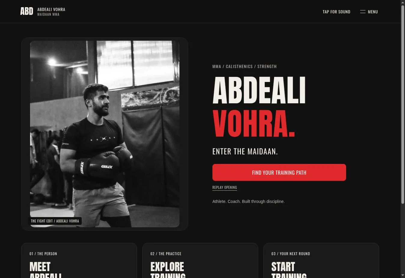 Actual Abdeali Vohra / Maidaan MMA homepage