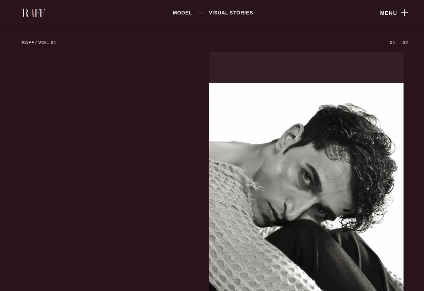 RAFF cinematic model portfolio homepage