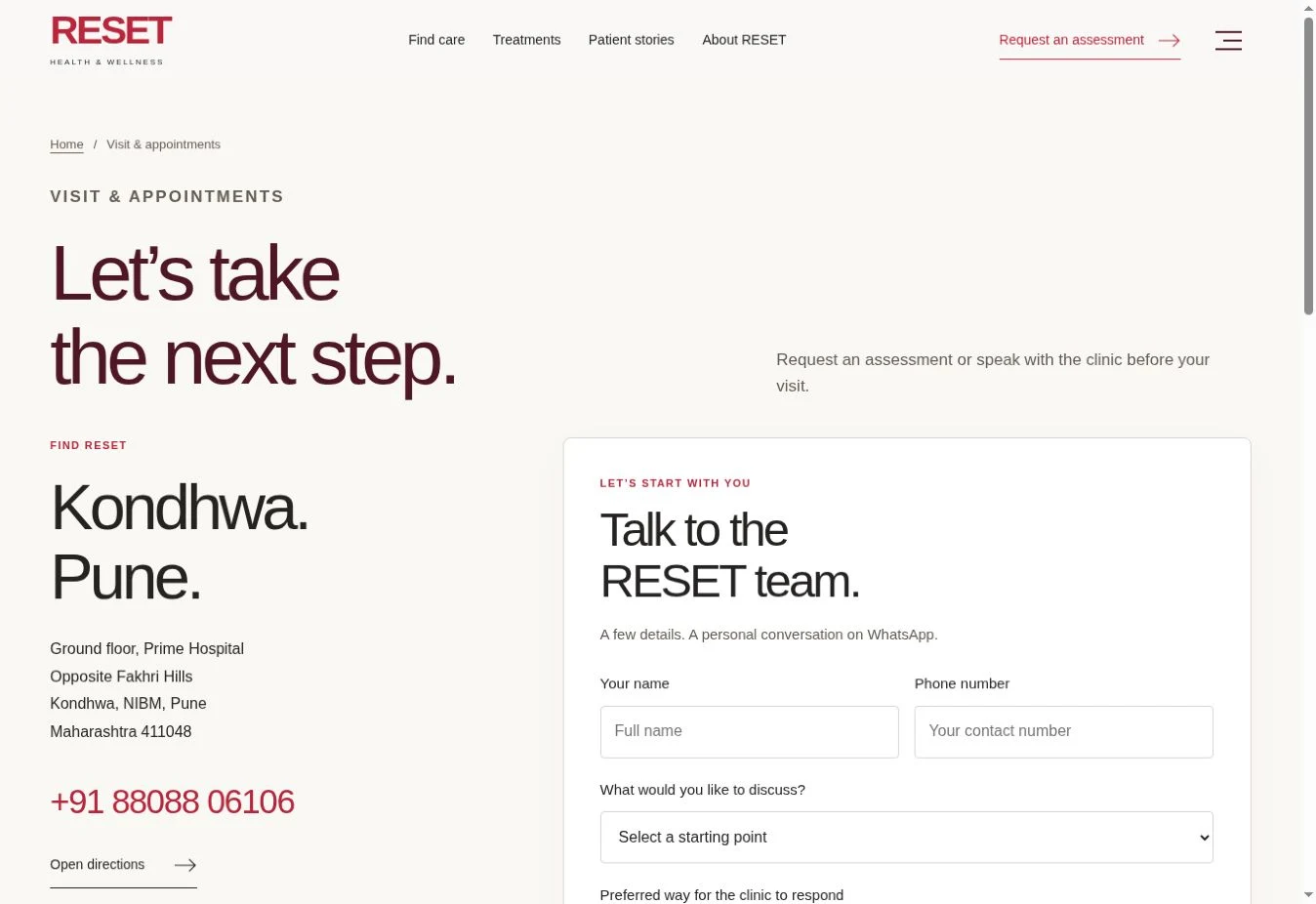 RESET Health & Wellness — website interface