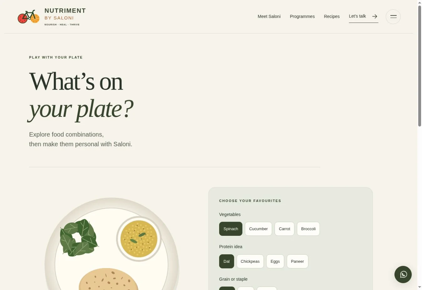 Nutriment by Saloni — website interface