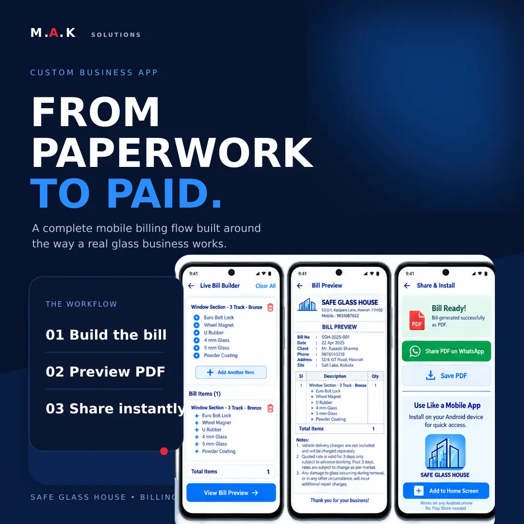 Safe Glass House mobile billing application